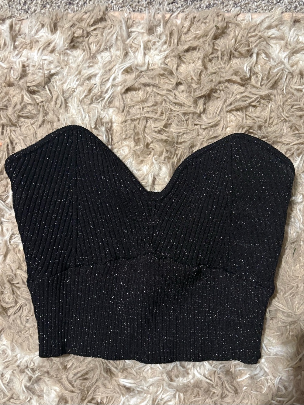 Forever 21 Black Sparkle Strapless Ribbed Crop Top